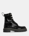 Allsaints Donita Leather Lace Up Hiking Boot With Buckle In Black In Black Shine