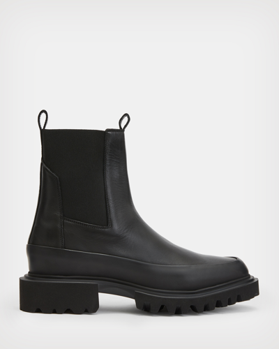 Allsaints Harlee Chunky Sole Leather Boots In Black