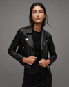 Allsaints Elora Cropped Leather Biker Jacket In Black