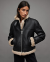 Allsaints Lorel Genuine Shearling Flight Jacket In Black