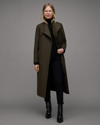 Allsaints Riley Wrap Around Belted Long Line Coat In Khaki Green