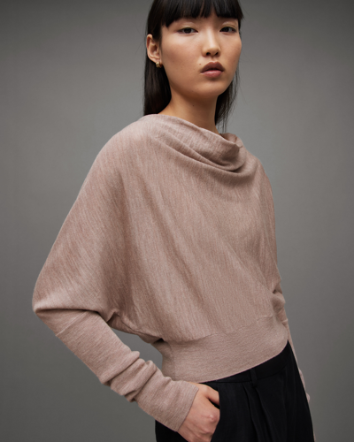 Allsaints Ridley Cowl Neck Cropped Sweater In Ash Pink Marl