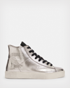 Allsaints Tana Metallic High Top Leather Trainers In Silver