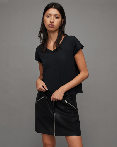 Allsaints Anna V-neck Short Sleeve T-shirt In Black