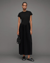 Allsaints Womens Black Frankie Short-sleeve Cotton Maxi Dress In Black
