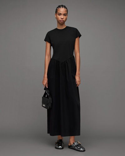 Allsaints Frankie Short Sleeve Maxi Dress In Black