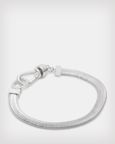 Allsaints Flat Snake Silver Tone Bracelet In Metallic