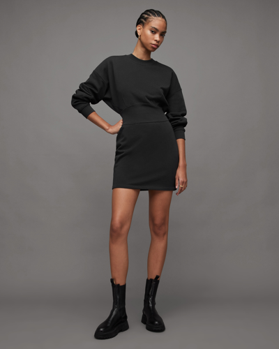 black sweater dress zara Zara Black Rib Knit Ruffle Mock Neck Half Sleeve Mini Shift Sweater Dr –  Brie main image 0