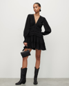 Allsaints Womens Black Zora Ruffled Woven Mini Dress
