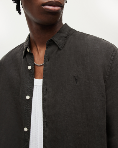 Allsaints Cypress Long Sleeve Linen Relaxed Shirt In Washed Black