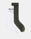 Allsaints Underground Logo Socks 2 Pack In Khaki/white