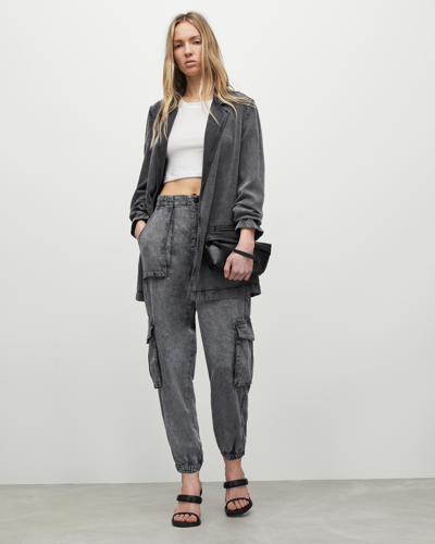 Allsaints Frieda High-rise Denim Cargo Trousers In Anthracite
