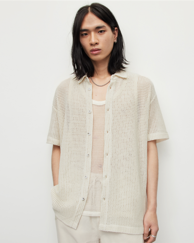 Allsaints Munroe Open Stitch Mesh Relaxed Shirt In Chalk White