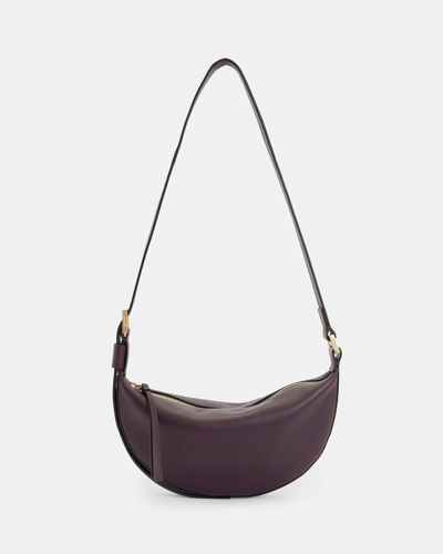 Allsaints Half Moon Leather Crossbody Bag In Dark Purple