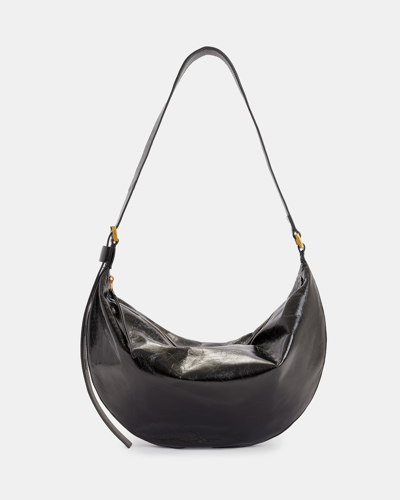 Allsaints Half Moon Leather Shoulder Bag In Metallic