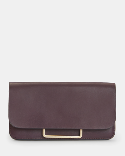Allsaints Monique Leather Wallet Bag Belt In Dark Purple