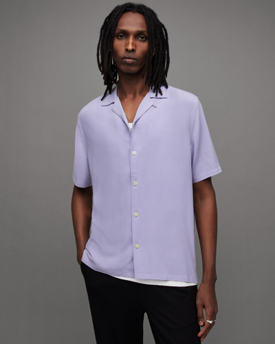 Allsaints Venice Camp Collar Ramskull Shirt In Purple
