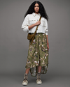 Allsaints Kaye Peggy Printed Ruched Skirt In Khaki Green