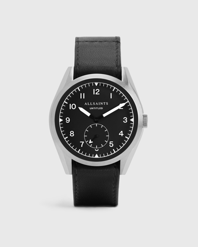 Allsaints Untitled Iii Stainless Steel Leather Watch In Black