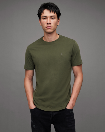 Allsaints Brace Brushed Cotton Crew Neck T-shirt In Green