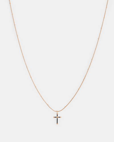 Allsaints Lyra Gold-tone Cross Necklace In Black/gold