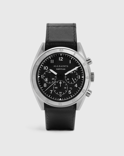 Allsaints Men's Stainless Steel And Leather Subtitled Iv Watch In Black