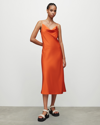 Allsaints Womens Pop Orange Hadley Cowl Neck Stretch Recycled Polyester-blend Midi Dress