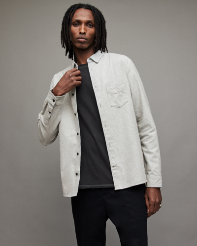 Allsaints Mens Grey Marl Arden Relaxed-fit Organic-cotton Shirt