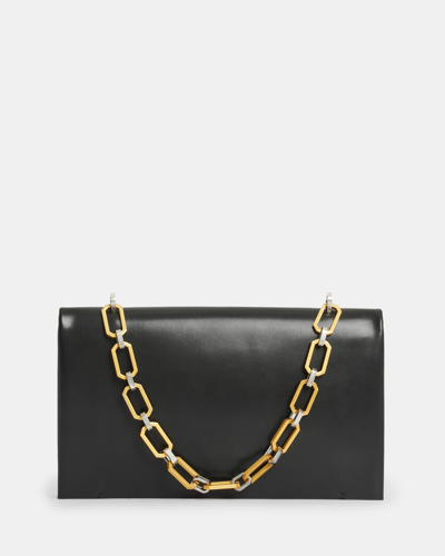 Allsaints Akira Leather Removable Chain Clutch Bag In Black