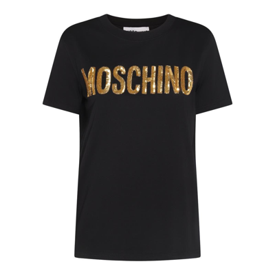 Moschino Logo-embellished Cotton T-shirt In Black