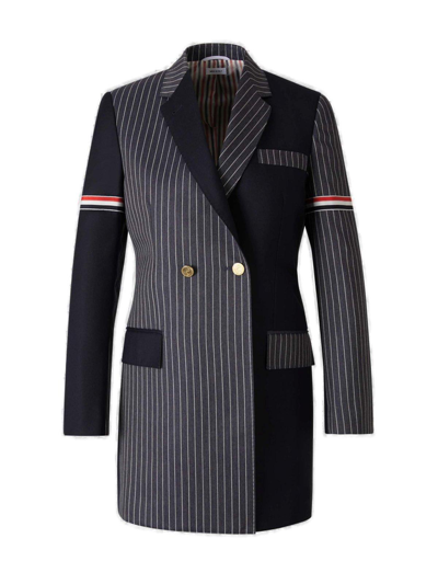 Thom Browne Patchwork Double-breasted Blazer In Blue