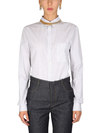 Saint Laurent Striped Long-sleeved Shirt In White