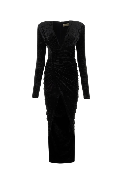 Alexandre Vauthier Draped Asymmetrical Velvet Dress In Nero