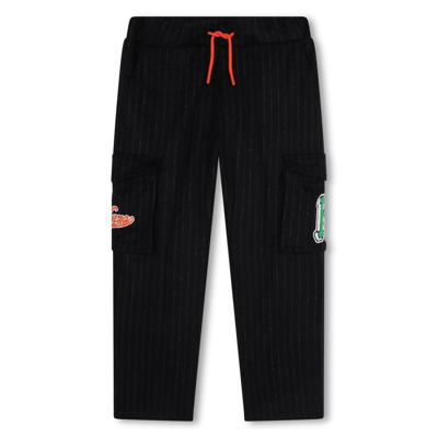 Kenzo Kids' Logo-patch Striped Trousers In Black