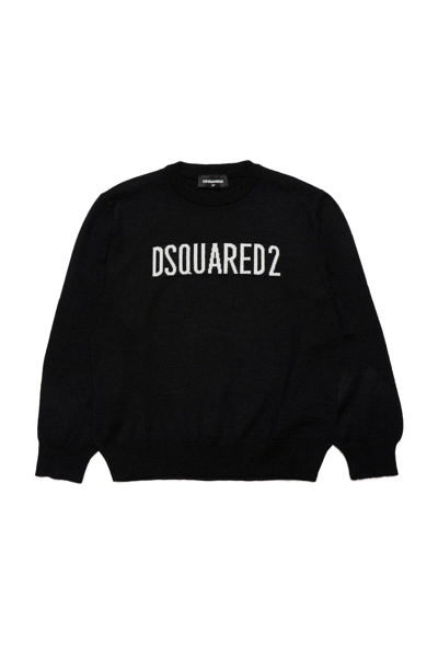 Dsquared2 Kids' Logo印花圆领毛衣 In Black