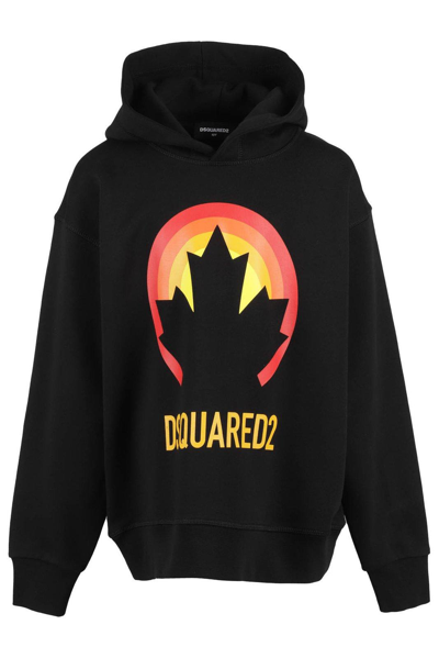 Dsquared2 Kids' Graphic-print Cotton Hoodie In Nero