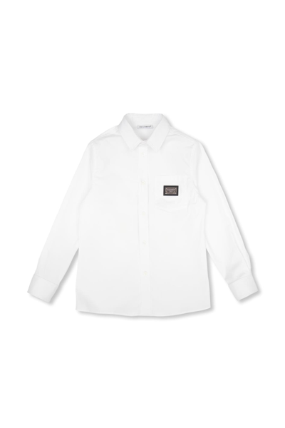 Dolce & Gabbana Kids Cotton Shirt With Pocket In Bianco Ottico