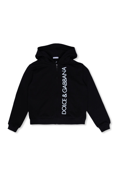 Dolce & Gabbana Kids Logo Printed Zipped Hoodie In Black