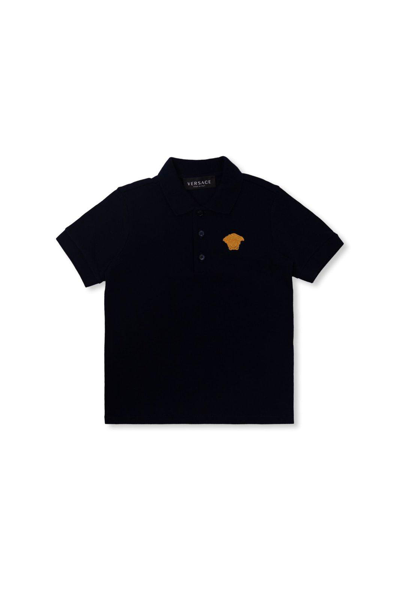 Young Versace Kids' Cotton Polo Shirt In Black