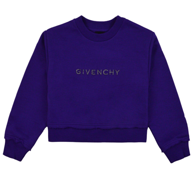 Givenchy Kids' Logo Embroidered Crewneck Sweatshirt In C Violetto