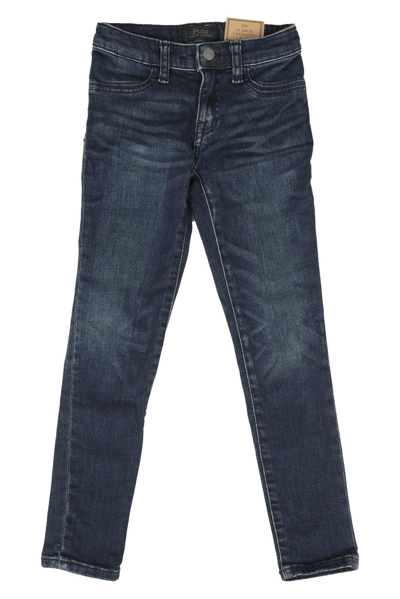 Ralph Lauren Kids' Logo Patch Straight Leg Jeans In Denim Blue