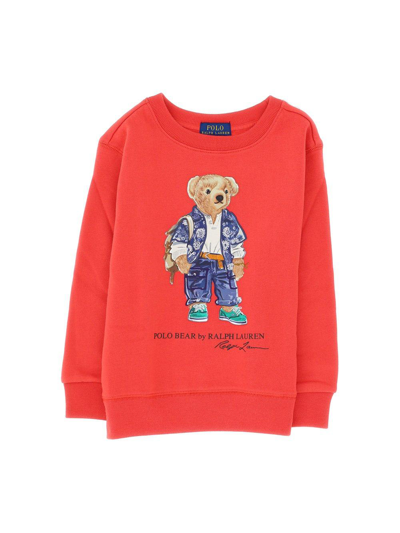 Ralph Lauren Kids' Polo Bear-print Long-sleeved Sweatshirt In Rosso