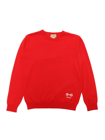 Gucci Kids' Cotton Sweater With Horsebit In Rosso