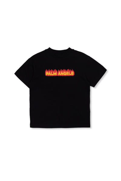 Palm Angels Kids' Black T-shirt For Boy With Logo