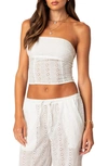 EDIKTED EDIKTED LEMON EYELET LACE-UP CORSET CROP TUBE TOP