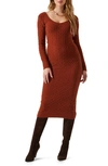 Astr Regina Cutout Long Sleeve Midi Sweater Dress In Rust