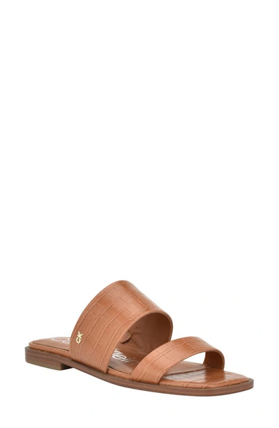 Calvin Klein Mellac Slide Sandal In Dark Natural- Faux Leather