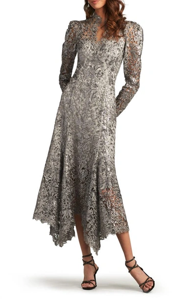 Tadashi Shoji Sequin Tapestry Long Sleeve Cocktail Dress In Silver