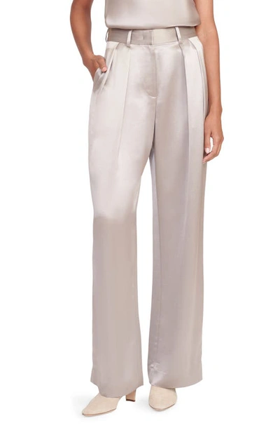 Staud Luisa Pleated High-rise Satin Trousers In Silver