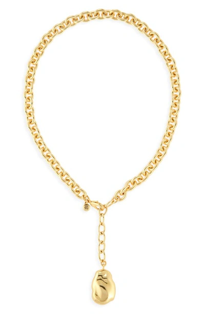 Madewell Sculpted Pearl Chunky Chain Lariat Necklace In Vintage Gold